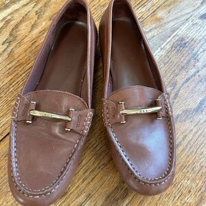 Ralph Lauren Brown Leather Loafers with Gold Detail